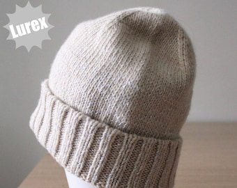 Cream merino wool sparkly lurex beanie hat, Womens fashion knit Hats, Ski beanie