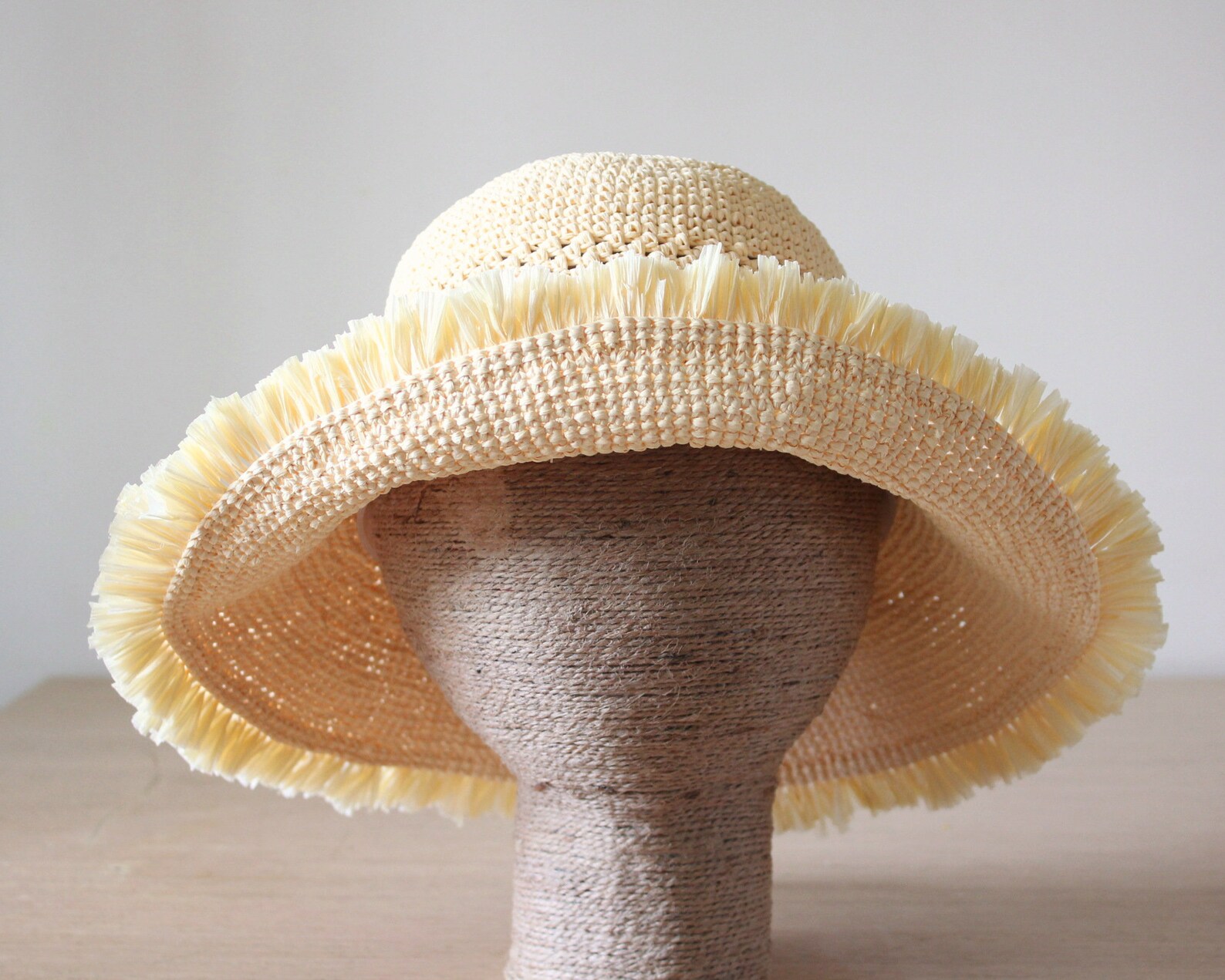 Fringe trimmed crochet raffia sun hat Packable adjustable Etsy