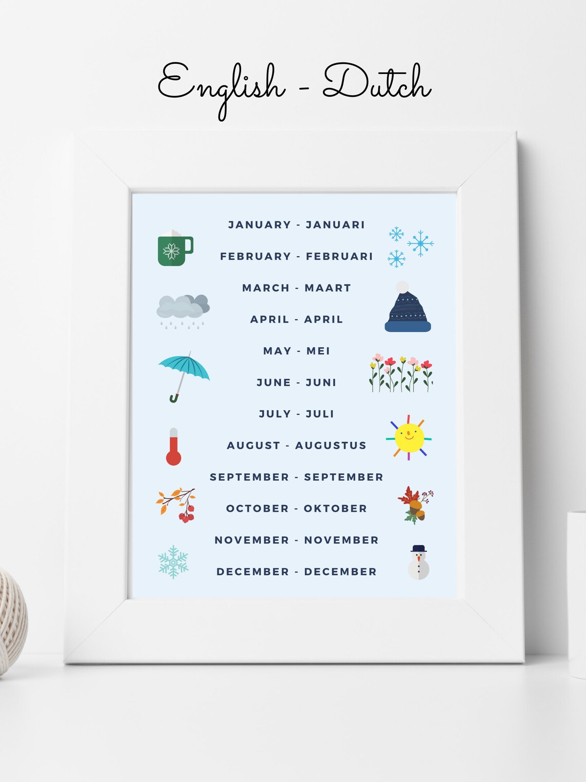 Dutch English Bilingual Months of the year printable | Etsy