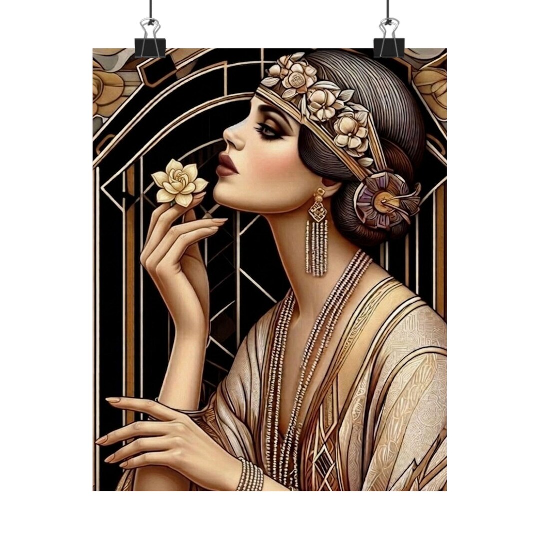 Art Deco Flapper Lady Print | Matte Vertical Poster Vintage 1920s Woman ...