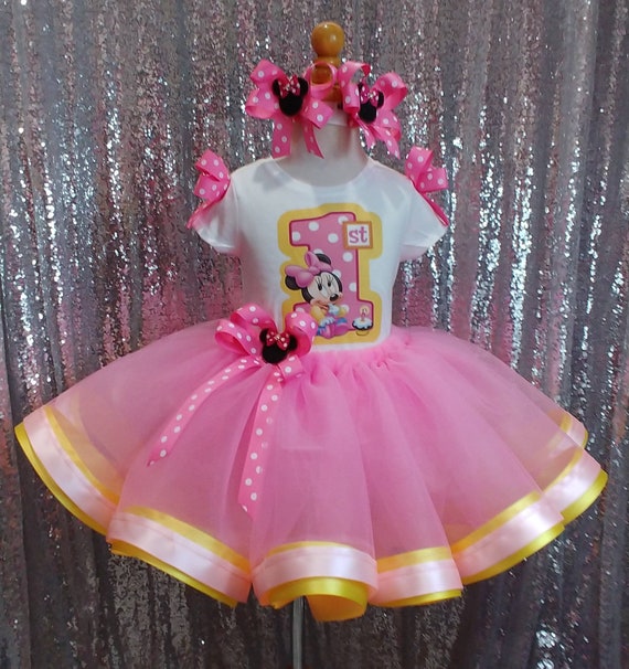 Personalized Baby Minnie Mouse First Birthday Ribbon Trim Tutu Outfit 12,18,24 M Personalized Baby Minnie Mouse First Birthday Ribbon Trim Tutu Outfit 12,18,24 M