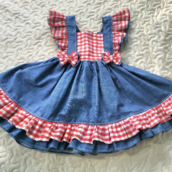 Farm birthday outfit - Girls Red Gingham Western Dress - Girls dress with flutter Sleeve