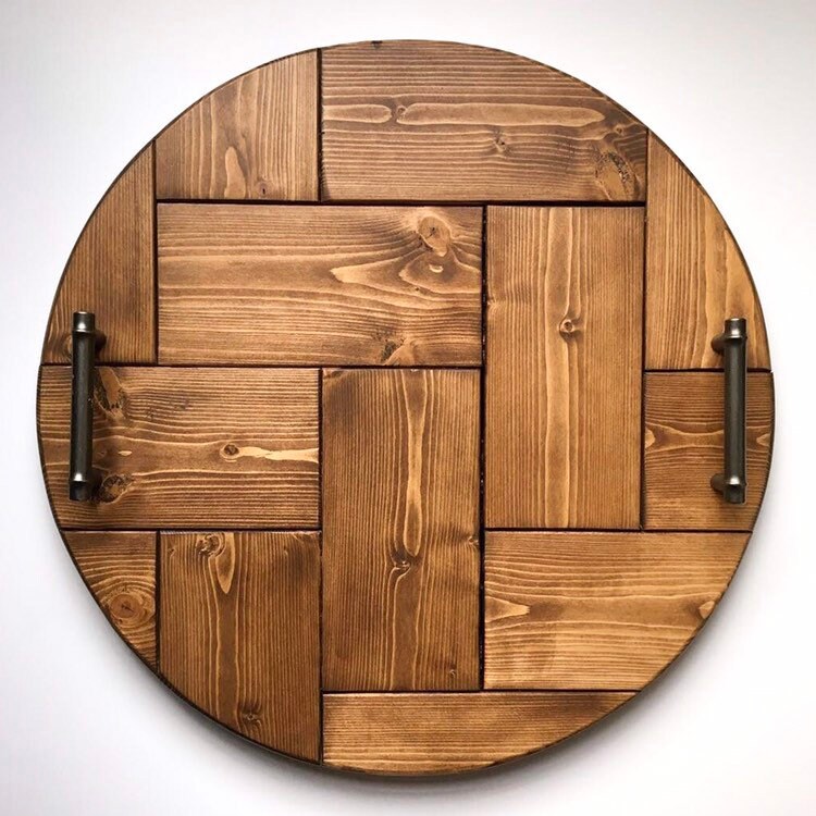 16 Round Serving Tray Round Lazy Susan Large Wood Etsy