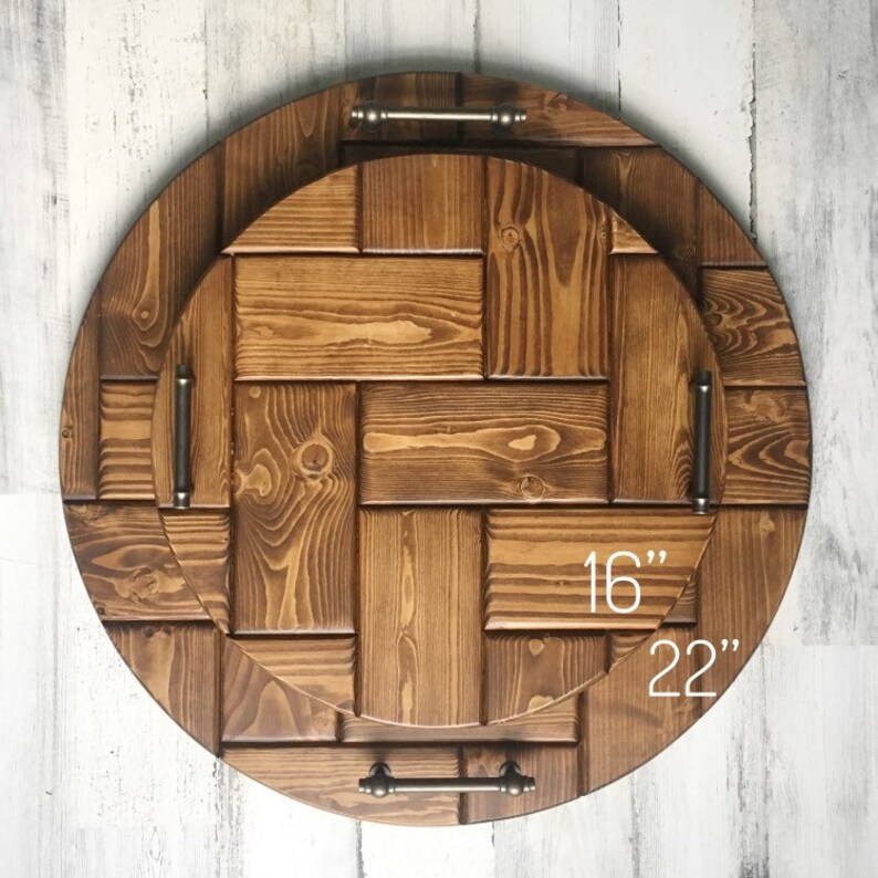 16 Round Serving Tray Round Lazy Susan Large Wood Etsy