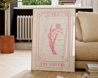 Lovers Tarot Card Digital Art Print Tarot Poster Pink Romantic Print Tarot Decor Lovers Wall Art Girlie Art Dorm Art Digital Download