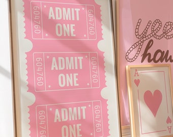 Pink Admit One Ticket Digital Art Print Vintage Ticket Poster Fun Print Retro Decor Ticket Wall Art Dorm Art Trendy Digital Download 1 Print
