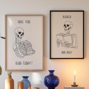 Booked and Busy Digital Art Print Set of 2 Reading Books Poster Funny Saying Print Book Lover Decor Reading Wall Art Digital Download