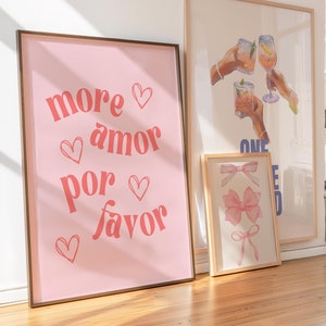 Pink Red More Amor Por Favor Digital Art Print Love Poster Spanish Saying Print Romantic Decor Amor Wall Art Digital Download Wedding Gift