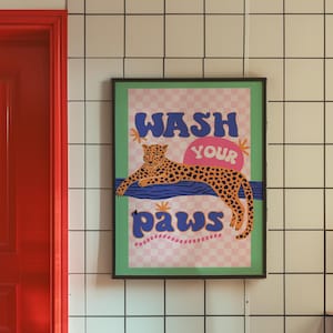Lavare le zampe stampa artistica digitale bagno Poster carino dicendo stampa divertente Decor amante degli animali parete arte digitale Download massimalismo Decor 1 stampa