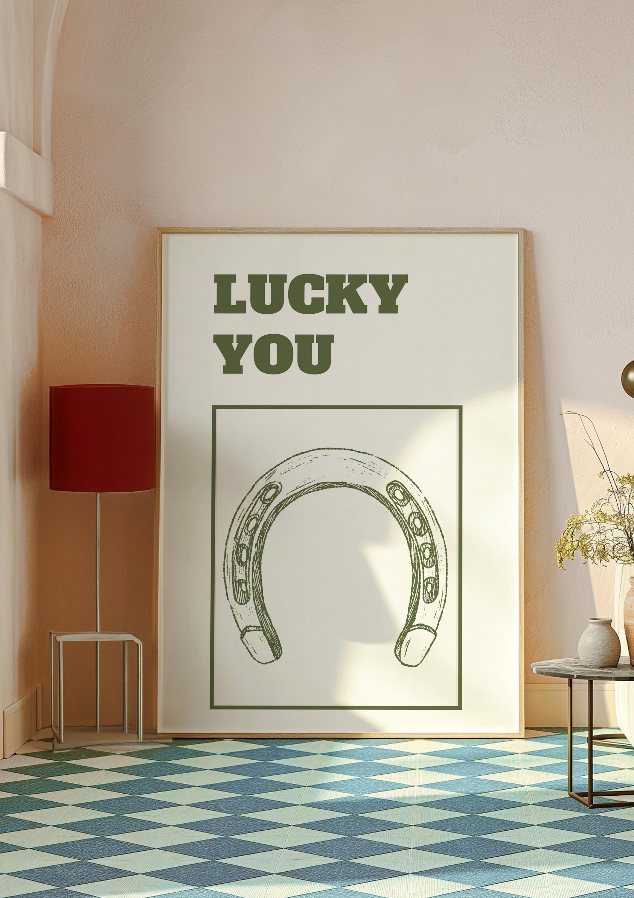 Lucky You Digital Art Print Green Horseshoe Poster Good Luck Saying Print Cowboy Decor Cowgirl Decor Country Wall Art Digital Download