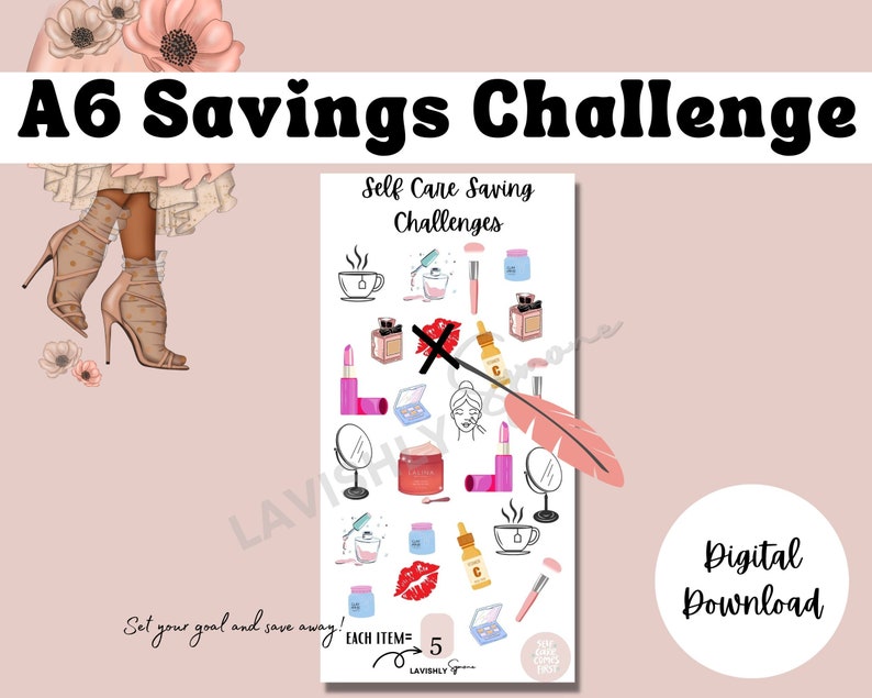self-care-savings-challenge-3x6-pdf-printable-digital-etsy
