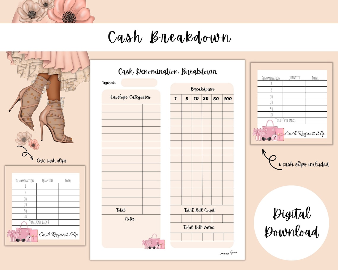 Cash Denomination Breakdown and Bank Teller Slip Bundle Etsy