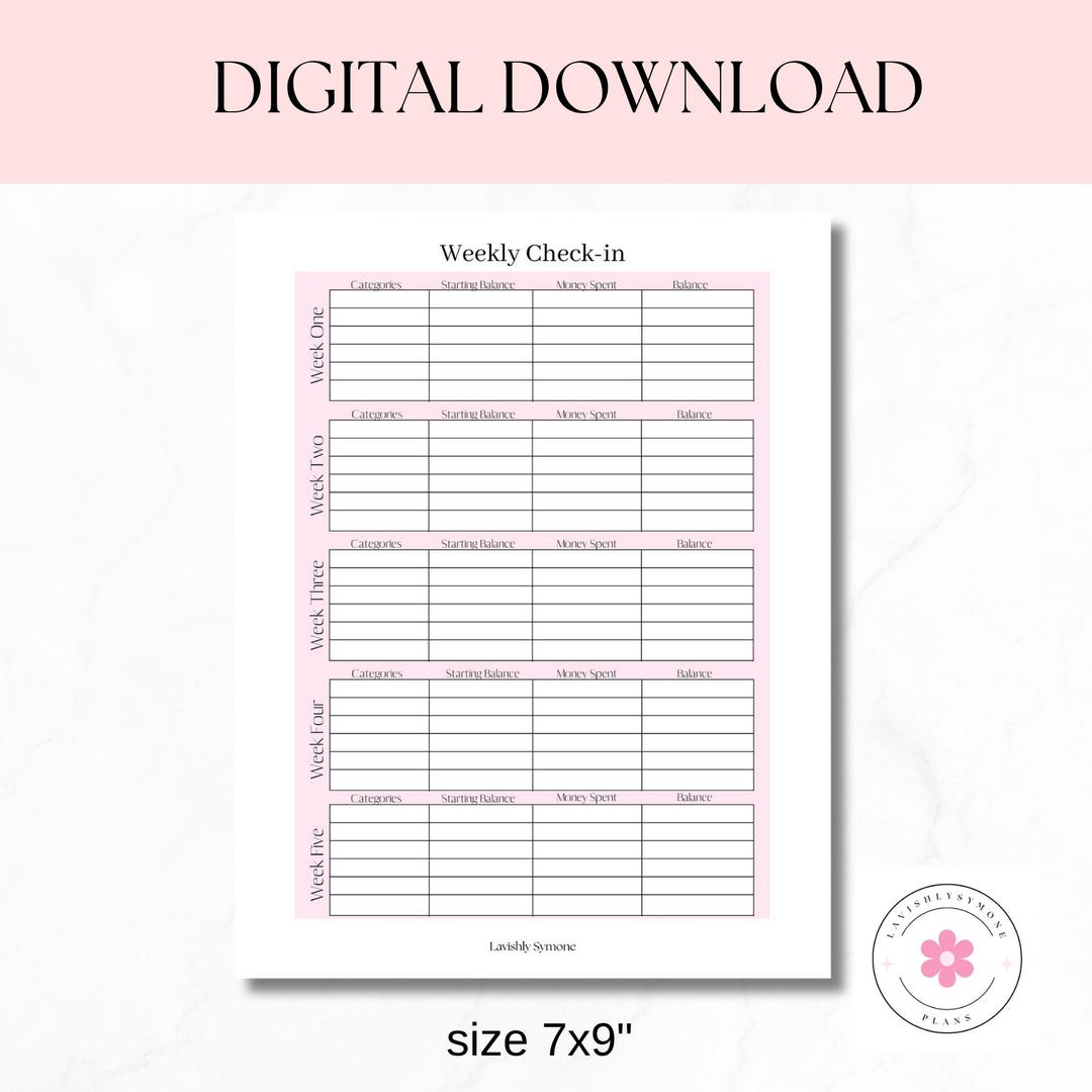 Weekly Balance Check Planner Printable Weekly Check in Worksheet | Budget Planner | Variable ...