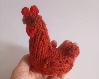Mini Chicken Hen Knitted Stuffed Ornament - Bird Ornament