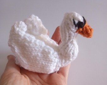 Mini Swan Knitted Stuffed Ornament - Bird Ornament