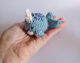 Mini Narwhal Knitted Stuffed Ornament - Sea Life Ornament - Nautical Decor - Desk Ornament - Mobile Supply - Christmas Ornament
