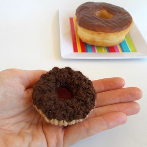 Mini Chocolate Donut Knitted Stuffed Ornament - Kids Room Decor - Play Food - Miniature Doughnut - Stocking Stuffer - Food Ornament