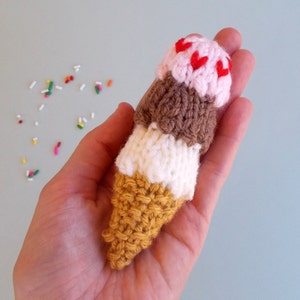 Miniature Triple Decker Ice Cream Cone Knitted Stuffed Ornament Kids Room Decor Stocking Stuffer Hanging Ornament Ice Cream Gift image 3