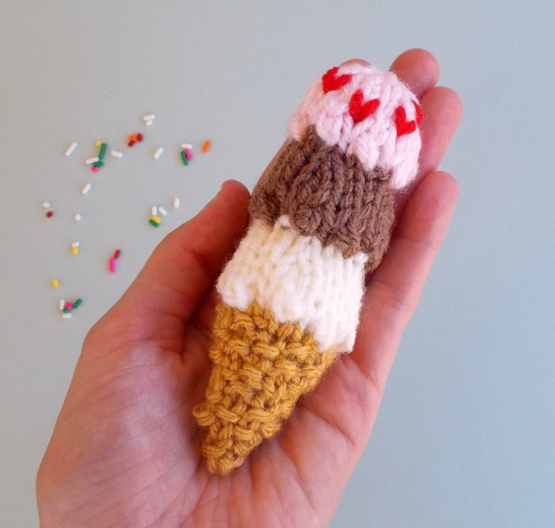 Miniature Triple Decker Ice Cream Cone Knitted Stuffed Ornament Kids Room Decor Stocking Stuffer Hanging Ornament Ice Cream Gift image 3