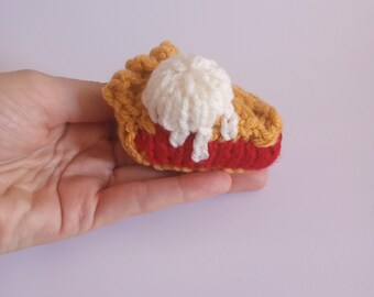 Mini Cherry Pie A La Mode Knitted Stuffed Ornament - Food Ornament - Stocking Stuffer - Pie Ornament - Fun Decor - Christmas Ornament