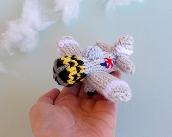 Miniature Retro Fighter Aircraft Knitted Soft Toy - Airplane Ornament - Kids Room Decor - Model Vehicle - Plane Gift Idea - Stocking Stuffer