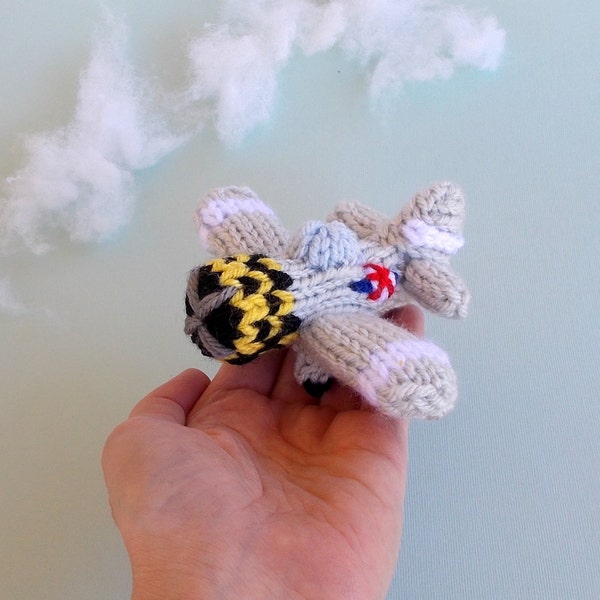Miniature Retro Fighter Aircraft Knitted Soft Toy - Airplane Ornament - Kids Room Decor - Model Vehicle - Plane Gift Idea - Stocking Stuffer