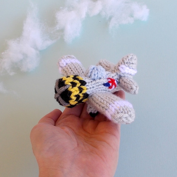 Miniature Retro Fighter Aircraft Knitted Soft Toy - Airplane Ornament - Kids Room Decor - Model Vehicle - Plane Gift Idea - Stocking Stuffer