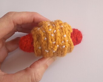 Hot Dog Roll Knitted Stuffed Ornament - Pig in a Blanket Ornament