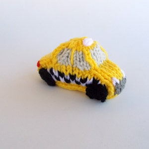 Mini New York Taxi Cab Knitted Soft Toy - Boys Stuffed Toy - Taxi Ornament - Kids Room Decor - Stocking Stuffer - Model Vehicle Gift Idea