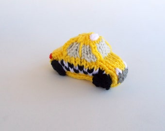 Mini New York Taxi Cab Knitted Soft Toy - Boys Stuffed Toy - Taxi Ornament - Kids Room Decor - Stocking Stuffer - Model Vehicle Gift Idea