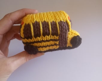 Mini School Bus Knitted Stuffed Ornament - Vehicle Decor