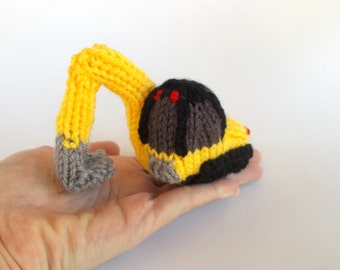 Miniature Excavator Knitted Soft Ornament - Construction Ornament - Kids Room Decor - Model Vehicle - Stocking Stuffer - Boys Stuffed Toy