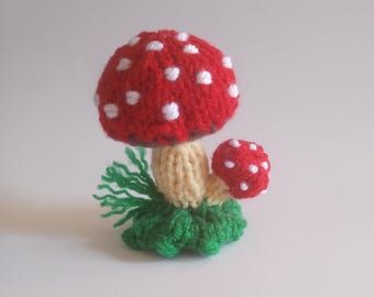 Mushrooms Knitted Stuffed Ornament - Fall Table Ornament