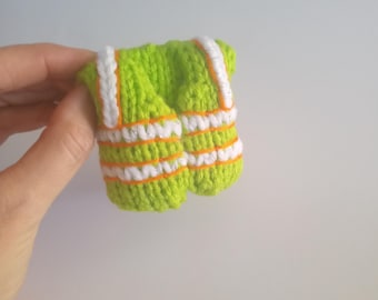 Miniature Safety Vest Knitted Stuffed Ornament - Fluorescent Vest Ornament