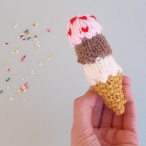 Miniature Triple Decker Ice Cream Cone Knitted Stuffed Ornament Kids Room Decor Stocking Stuffer Hanging Ornament Ice Cream Gift image 2