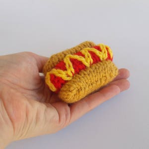 Mini Hot Dog Knitted Stuffed Ornament - Kids Room Decor - Food Gift Idea - Miniature Hot Dog - Stocking Stuffer - Food Ornament