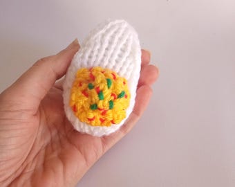 Mini Deviled Egg Knitted Stuffed Ornament - Food Ornament - Stocking Stuffer - Egg Ornament - Fun Decor - Christmas Ornament