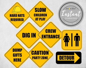 Construction Party Signs | Construction Instant Digital Download | Editable Text | Construction Road Signs | Construction Party