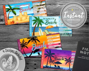 Surprise Beach Trip Ticket | Tropical Vacation Tickets Instant Download | Printable Trip Ticket Surprise | Ticket to the Beach Vacation