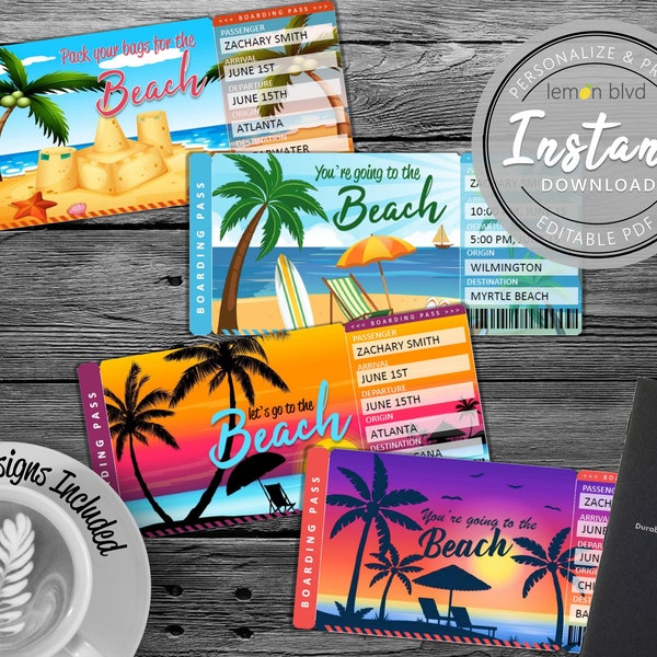 Surprise Beach Trip Ticket | Tropical Vacation Tickets Instant Download | Printable Trip Ticket Surprise | Ticket to the Beach Vacation