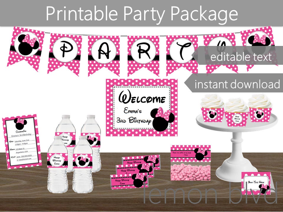 Minnie Mouse Party Printables Package Minnie Instant Digital | Etsy