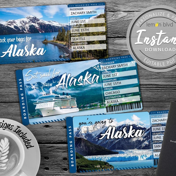 Surprise Alaska Trip Ticket | Alaska Vacation Tickets Instant Download | Boarding Pass | Printable Trip Ticket Surprise | Alaska Trip Reveal