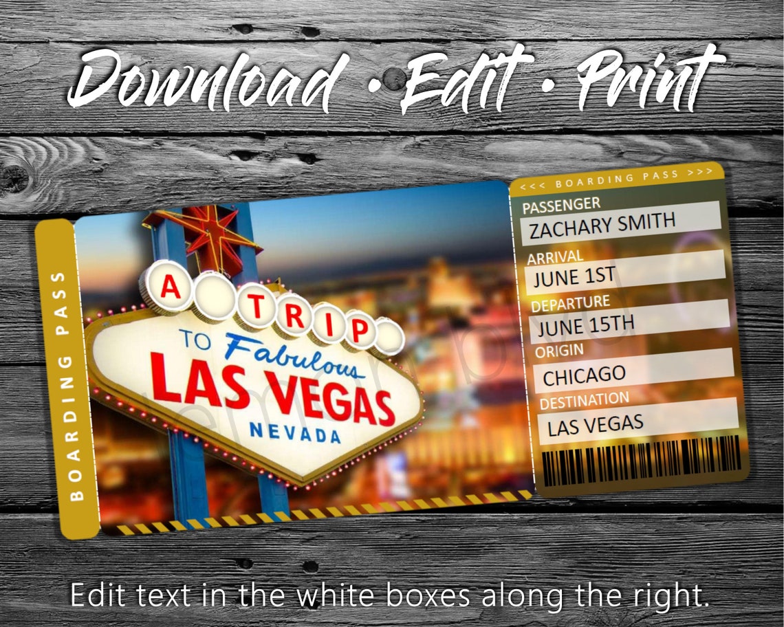 Surprise Vegas Trip Ticket Vacation Tickets Instant Download Etsy Canada