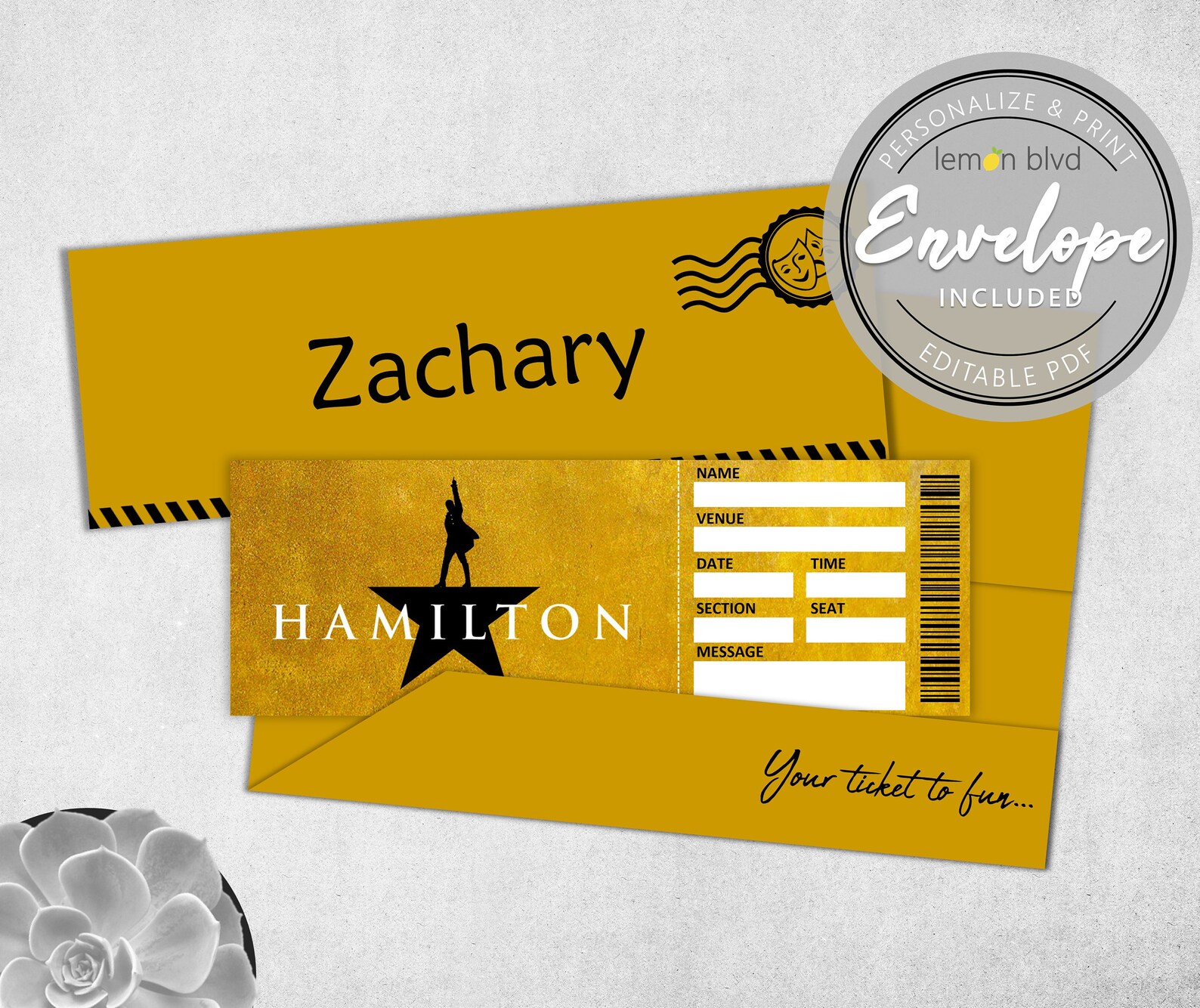 Hamilton Ticket Printable Surprise Gift Reveal Broadway - Etsy