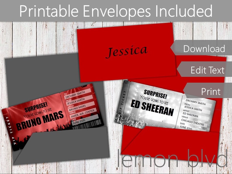 concert tickets printable concert ticket digital download