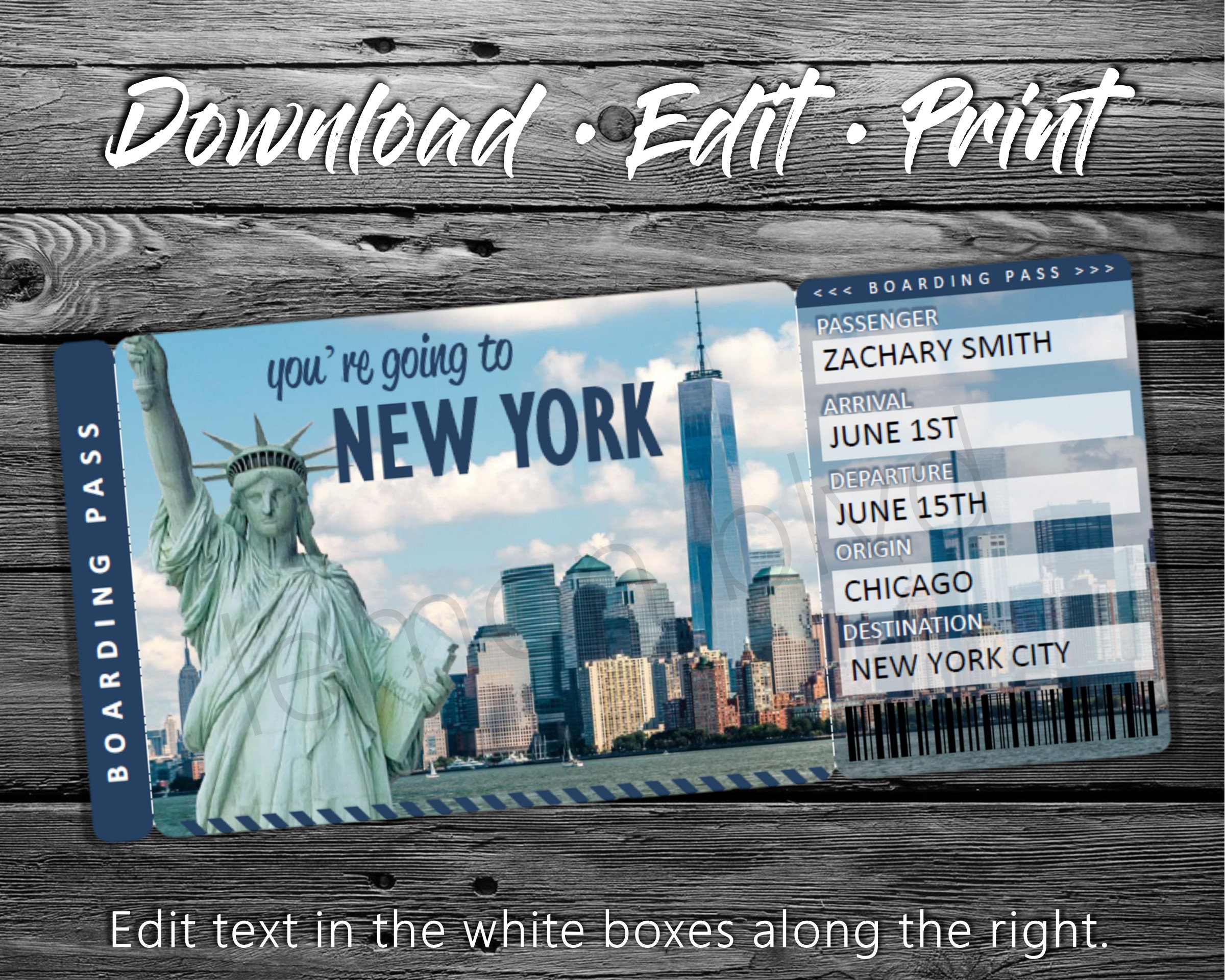 Surprise New York Trip Ticket Vacation Tickets Instant Etsy