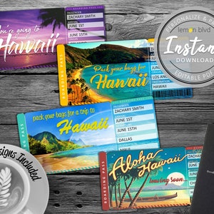 Surprise Hawaii Trip Ticket | Urlaubskarten Sofort Download | Bordkarte | Printable Surprise Trip Reveal | Hawaii Ticket Download