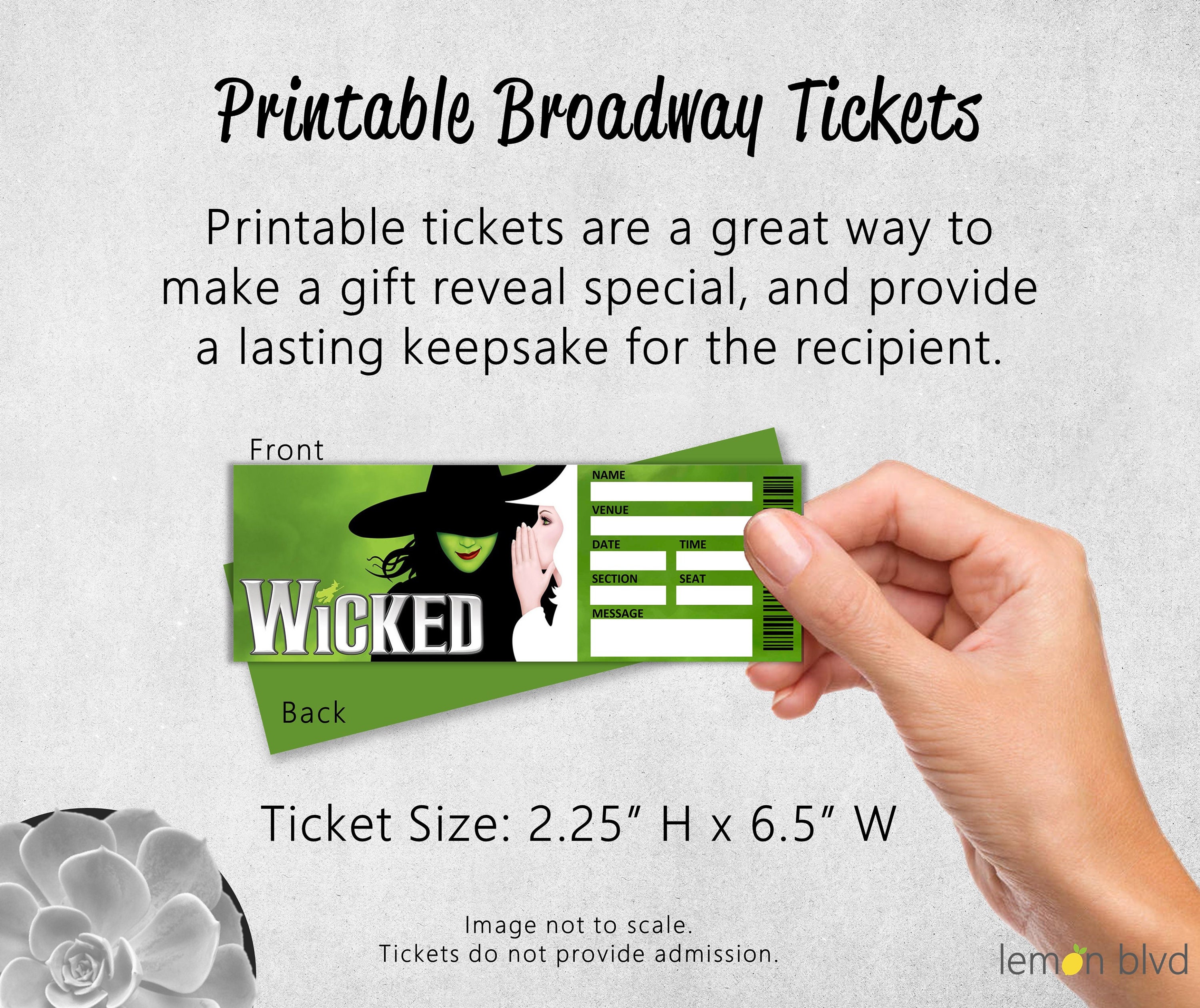 Wicked Ticket Printable Surprise Gift Reveal Broadway - Etsy