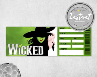 Wicked Ticket | Printable Surprise Gift Reveal | Broadway Musical Theatre Souvenir | Editable PDF Instant Digital Download Template