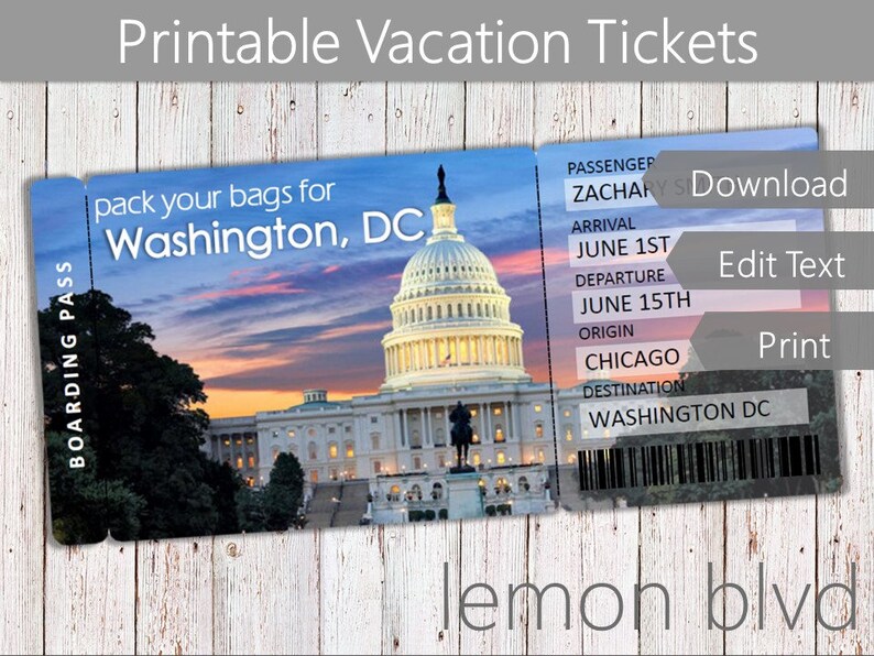 Surprise Washington DC Trip Ticket Vacation Tickets Instant Etsy